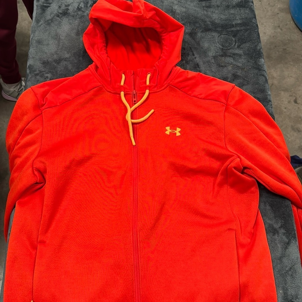 Under Armour Rival Terry Long Sleeve Full Zip Hoodie Sweatshirt Sz L Orange
